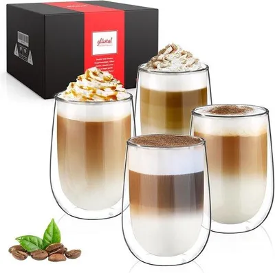 Obrázek produktu pro Dvoustěnné kávové hrnky, tepelně odolné, sada 4 ks, čiré sklo
