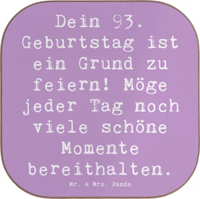 Produktbild von Mr. & Mrs. Panda Tassen Untersetzer Spruch 93. Geburtstag Freude - Lavendeltraum - Geschenk, Coaster, Tischuntersetzer, Lebensfreude, Tassenuntersetzer, Geburtstagsspruch