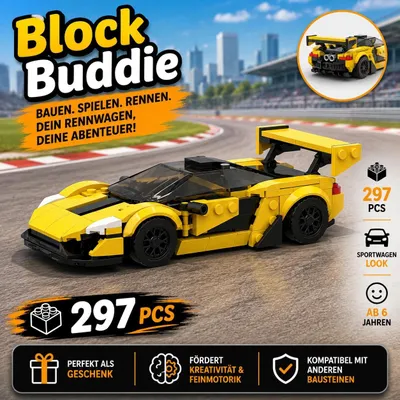 Produktbild von BlockBuddie™ P1 GTR inspiriertes Klemmbaustein Auto mit 297 Teilen – Sportwagen Modellbausatz