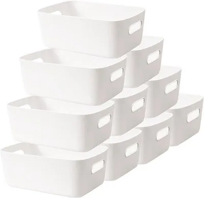 Produktbild von Famanu Set von 10 Kunststoff-Aufbewahrungsboxen – 30 cm – Weiße Aufbewahrungsbehälter für Bad, Küche, Regal und Büro