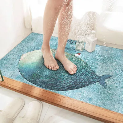 Image de Tapis de douche en PVC antidérapant, anti-moisissures, motif poissons, 50 x 80 cm