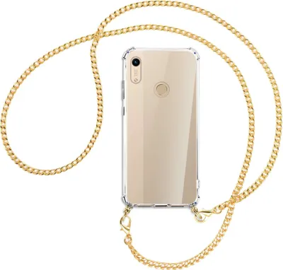 Produktbild von Handykette Backcover-Schutzhülle mit Band (Metall goldfarben) für Honor 8A / Huawei Y6s 2019 - goldfarbene Kette