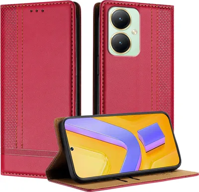 Produktbild von Handyhülle für Vivo Y27 4G Leder Flip Klappbare Schutzhülle mit Standfunktion Rot