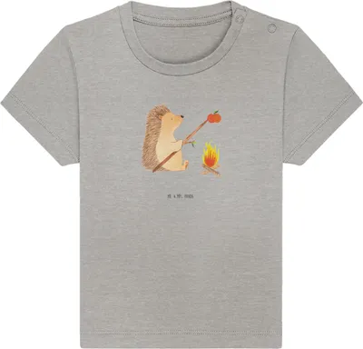 Produktbild von Mr. & Mrs. Panda Babyshirt Igel Grillen 6. - 12. Monat - Heather Grey - Geschenk, Sinn Des Lebens, Organic Baby Shirt, Arbeitslos, Kurzarmshirt, Kleinkind T-Shirt,
