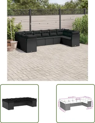 Produktbild von The Living Store 10-tlg. Garten-Sofagarnitur mit Kissen Schwarz Poly Rattan