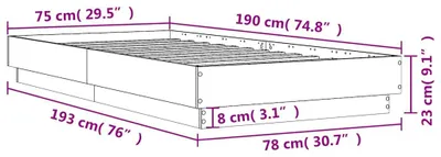 Produktbild von vidaXL Bettgestell mit LED Räuchereiche 75x190 cm