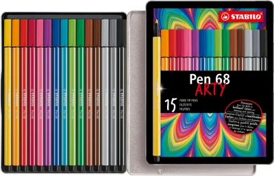 Produktbild von Premium-Filzstift - STABILO Pen 68 - 15er Metalletui - mit 15 verschiedenen Farben