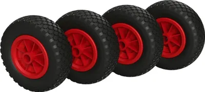 Produktbild von 4 x PolyurethanRad Ø 200 mm 2.50-4 Gleitlager Rolle Sliprolle Sliprad PANNENSICHER, schwarz/rot