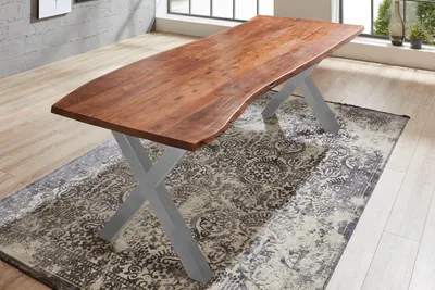 Produktbild von Esstisch Baumkante massiv Akazie nussbaum 220 x 100 silber XANTEN