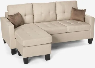 Image de Canapé d'angle moderne 3 places Pouf 2 coussins Salon Remissus - Beige