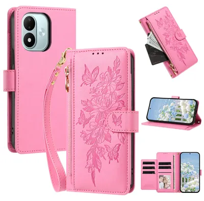 Image de Étui pour Xiaomi Redmi Note 17 4G, en cuir PU, type portefeuille, avec compartiments, support pour cartes et boucle. Couleur : rose
