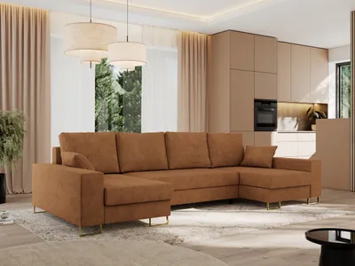 Produktbild von MKS MEBLE Ecksofa U mit Schlaffunktion und Bettkasten, Wohnlandschaft U-form - DORIAN U - Orange Struktur