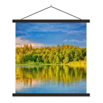 Produktbild von MuchoWow® Textilposter Wasser - Natur - Wald 120x120 cm mit schwarzem Rahmen - Aufhängungsset