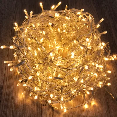 LED-300er Lichterkette innen & außen warmweiß Kabel transparent mit Trafo