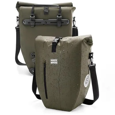 Produktbild von ROCKBROS 2er Set Fahrrad Gepäckträgertasche 3in1 100% Wasserdicht Rolltop Schnellverschluss Reflektierend 20L Grün