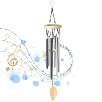 Produktbild von Windspiel mit 6 Aluminiumrohren für den Außenbereich, hängendes Trauerwindspiel aus Metall, Aluminium-Windspiel für Balkon, Garten, als Dekoration für Zuhause, Geschenk