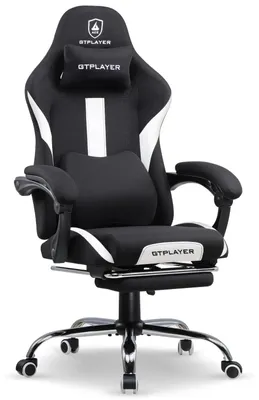 Immagine prodotto di Sedia da gaming - Sedia da ufficio GT905 - Ergonomica - Tessuto traspirante - Girevole con rotelle - Con braccioli - Fino a 150 kg - 55x55x130 cm - Nero/Bianco