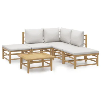 Image de Salon de jardin 6 pcs avec coussins gris clair bambou