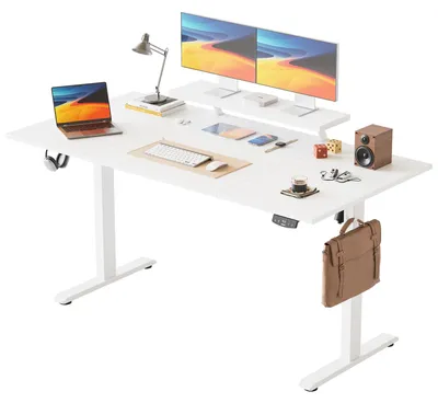 Höhenverstellbarer Schreibtisch 160x80 cm, Monitorablage, 2 Speichertasten, Weiß