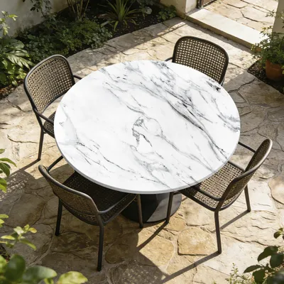 Produktbild von Tischdecke Rund Abwaschbar mit Gummizug Ø 120cm Outdoor Gartentischdecke Vinyl Wasserdicht