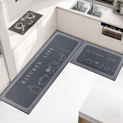 Produktbild von Solidchoice – Set aus 2 rutschfesten Küchenmatten, wasserabsorbierend und waschbar, in Schwarz