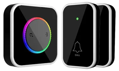Produktbild von Kabellose Türklingel, Türklingelanlagen – 45 Melodien, 1000 ft Reichweite, 7-farbige LED-Leuchten, 2 Sender – Für Haus, Wohnung, Büro, Klassenzimmer