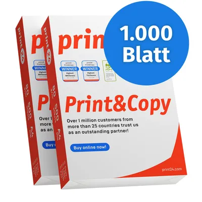 Produktbild von print24 Druckerpapier Kopierpapier 1000 Blatt 2 x 500 A4 80g Premium Weiß PEFC
