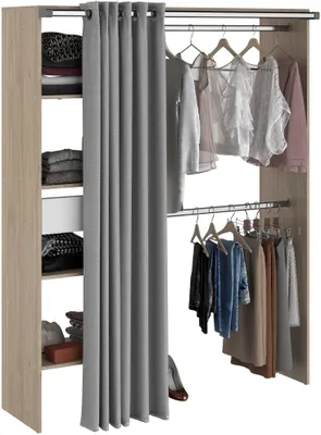 Produktbild von Kleiderschrank Gary mit Vorhang 1 Schublade - grau/eiche