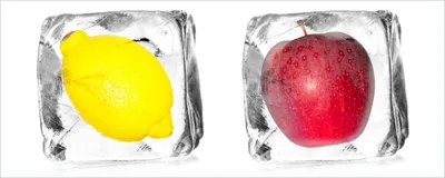 Produktbild von Wallario Poster - Zitrone in Eiswürfel - Eiskaltes Obst, Kunstdruck Größe: 80 x 200 cm