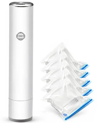 Produktbild von Vakuumiergerät für Lebensmittel, kabelloser Hand-Vakuumierer mit USB-Ladefunktion, automatischer Versiegelung und 5 Vakuumbeuteln, für Kühlschrank und Gefrierfach