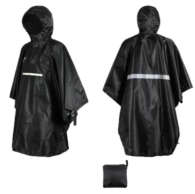 Produktbild von Leichter Regenmantel, Reißfester, wiederverwendbarer Uni-Regenponcho, Schwarz