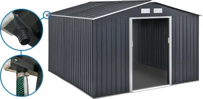 Image de Abri de jardin métal - "Vegas" 12.98 m² avec gouttière - Gris