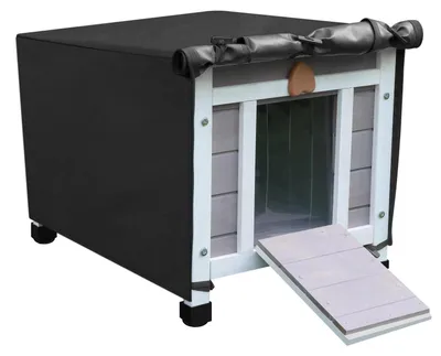 Immagine prodotto di Cuccia esterna per gatti, con rivestimento, resistente alle intemperie, in legno, colore grigio, dimensioni 42x51x43 cm