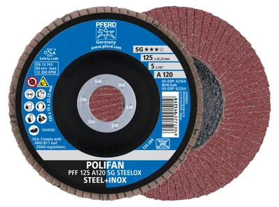 Imagen del producto de PFERD PFF 125 A 120 PSF STEELOX, para soldadura, 12200 rpm, 12,5 cm, 10 unidades