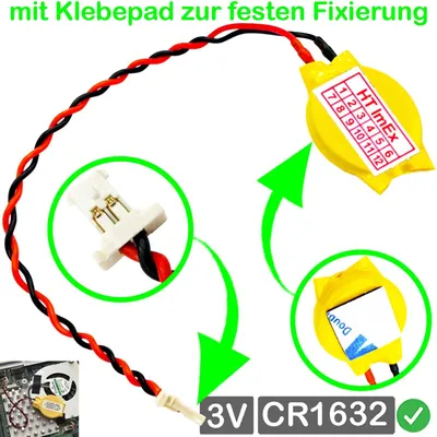 Produktbild von CR1632 RTC Bios CMOS Batterie mit steckerkabel 6,3 x 2,7 x 1,3mm für Notebook PC