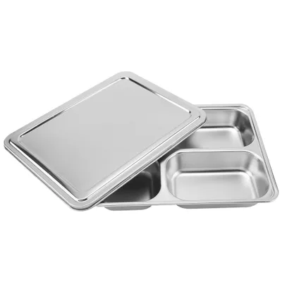 Obrázok produktu pre Nerezový podnos na potraviny, podnos na servírovanie potravín, rozdelený podnos na potraviny, obedový box, jedáleň s rozdeleným podnosom na potraviny
