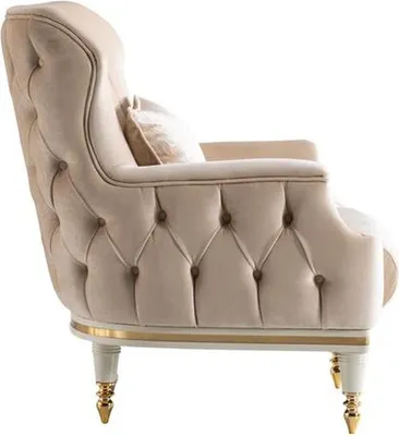 Immagine prodotto di Poltrona Beige Elegante Rivestimento Tessuto 1Seater Chesterfield Soggiorno Moderno Nuovo