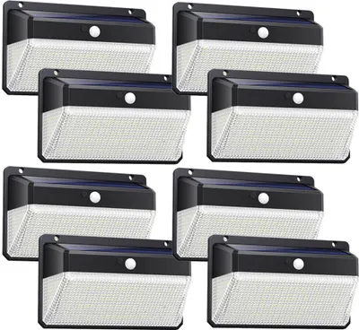 Produktbild von 8 Stück 328 LEDs Solarleuchte Wandleuchter Flulicht Flutbeleuchtung LED Gartenlampe Außenstahler IP65 Wasserdicht mit Bewegungsmelder für Garten