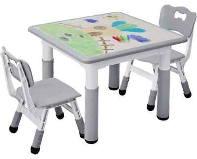 Produktbild von Kindertisch mit 2 Stühlen, höhenverstellbar, Grau, Quadratisch
