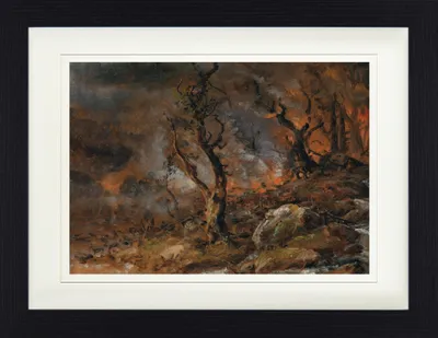 Produktbild von Johan Christian Dahl Gerahmtes Bild Mit Edlem Passepartout | Wand-Bilder | Im Bilderrahmen - Von Feuer Glosender Wald, 1846 (30 x 40 cm)