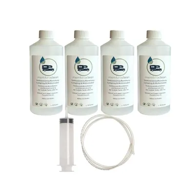 4 x 0,5 Liter membraclean Wasseraufbereitung Camping mit Dosierhilfe