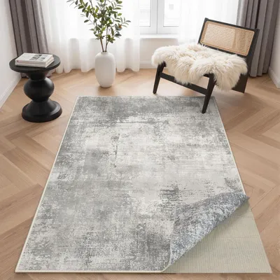 Immagine prodotto di Tappeto lavabile per soggiorno, colore grigio, dimensioni 120x170 cm, motivo astratto, pelo corto, antiscivolo, lavabile in lavatrice