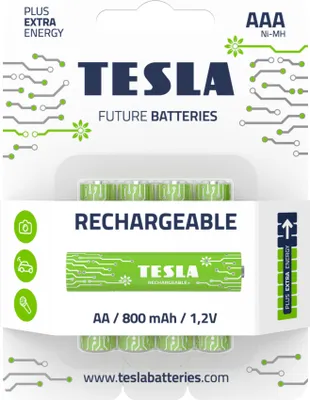 Obrázok produktu pre Tesla 8594183392295, Nabíjateľná batéria, AAA, Nikel-Metal Hydrid (nimh), 1,2 V, 4 kusov, 800 mAh