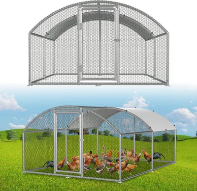 Produktbild von Izrielar Hühnerstall Hühnerhaus 3x4x2m Bogenaufsatz Kleintierstall Freilaufgehege Kleintiergehege Voliere Freigehege Hühnerkäfig Geflügelstall Verzinkter Stahl