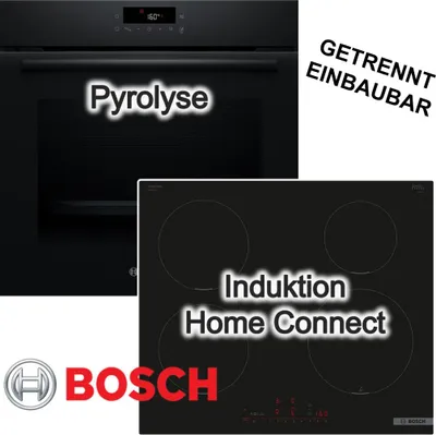 Produktbild von BOSCH Herdset 71 Liter Pyrolyse schwarz 3D-Heißluft LED-TouchControl + Induktionskochfeld HomeConnect PowerBoost PanBoost PerfectFry Bratsensor