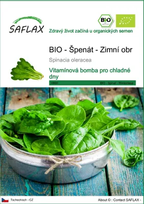 Obrázek produktu pro SAFLAX - BIO - Špenát - Zimní obr - Spinacia oleracea - 250 Semena