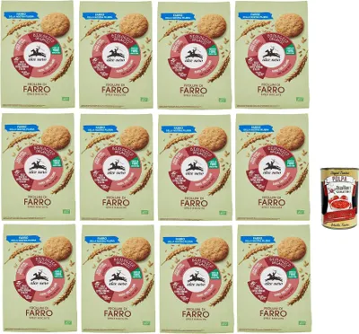 Produktbild von Alce Nero Frollini di Farro Dinkelkekse mit nativem Olivenöl extra 12x 300g + Italian Gourmet polpa 400g