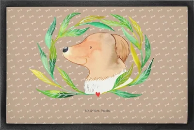 Produktbild von Mr. & Mrs. Panda fußmatte Hund Blumen 50 x 75 cm - Hundeglück - Geschenk, Hundeliebe, Bodenvorleger, Sauberlaufmatte, Schmutzmatte, Fußabtreter, Selbsttherapie, Hunde