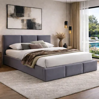 Obrázek produktu pro Home Collective čalouněná postel, dvojlůžko 160 × 200 cm, šedý samet, s kovovým roštem a úložným prostorem s hydraulickým výsuvným úložným prostorem