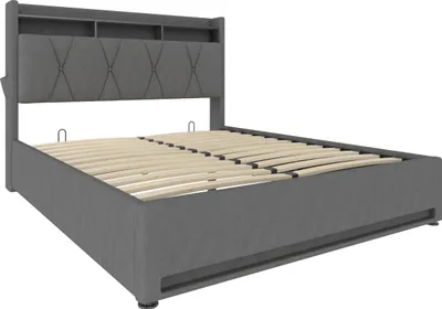 Produktbild von okwish Polsterbett 140 x 200 Doppelbett mit LED-Beleuchtung&USB, Jugendbett mit Stauraum-Kopfteil und Unterbettaufbewahrung,ohne Matratze,Grau